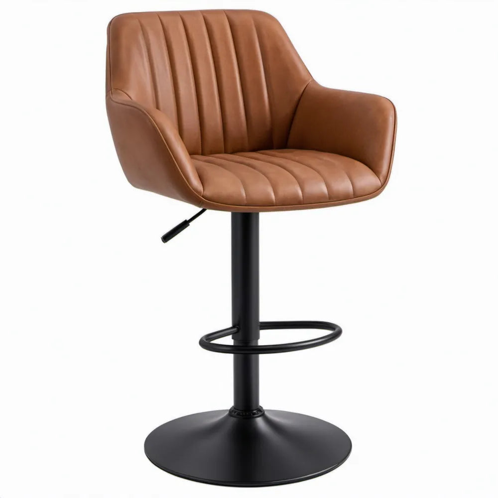 In hoogte verstelbare kruk met armleuningen 49 x 54 x 92-113 cm cognacbruin/zwart