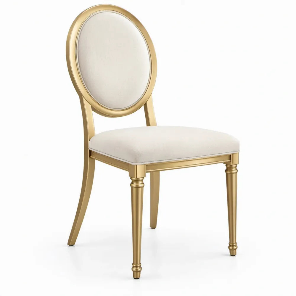 Gestoffeerde eetkamerstoel met ovale rugleuning 48 x 56 x 98 cm crème/goud