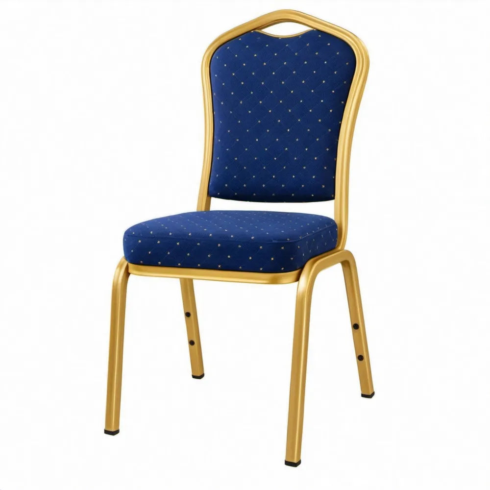 Gestoffeerde eetkamerstoel donkerblauw goud met stalen frame 44 x 55 x 93 cm
