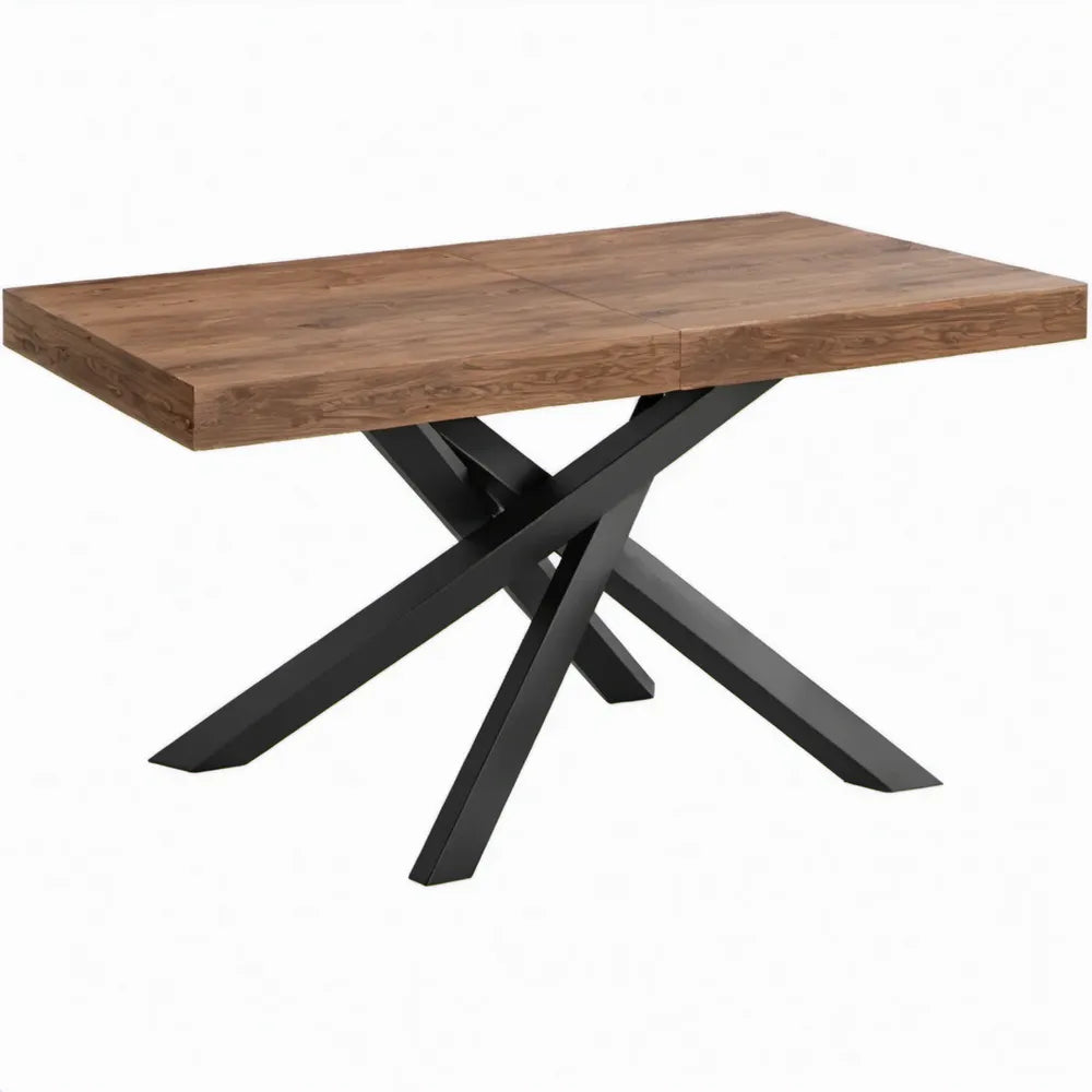 Rechthoekige eettafel 200 x 100 x 76 cm van naturel mangohout met zwarte stalen X-poten