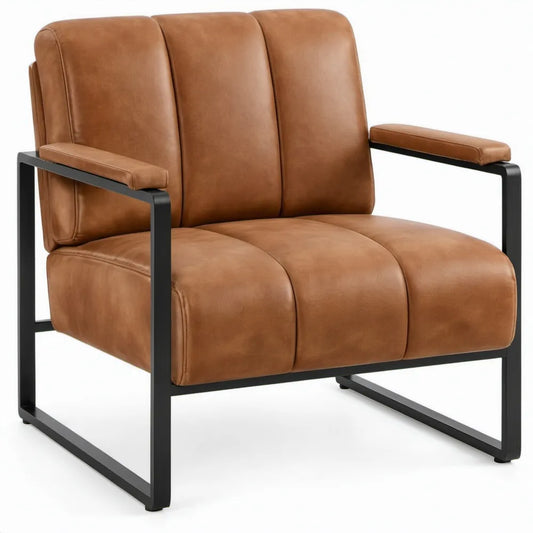 Loungestoel met armleuningen 78 x 85 x 86 cm cognacbruin kunstleer met zwart stalen sledeframe