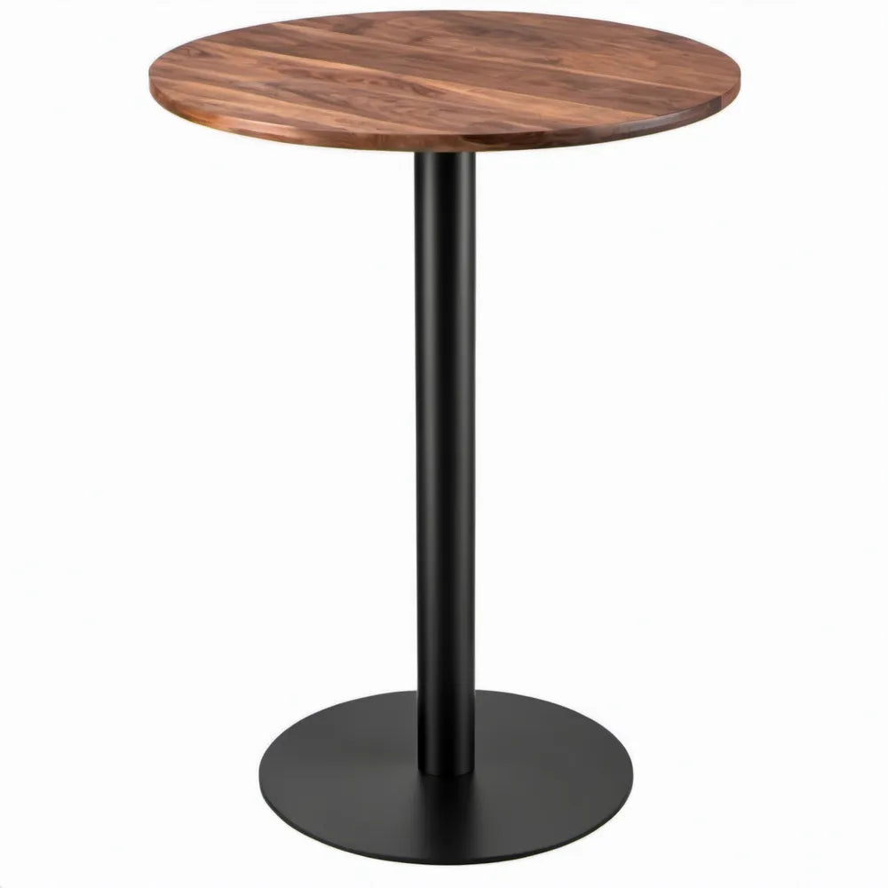 Ronde bartafel Ø 70 x 110 cm van massief acaciahout in walnootbruin met zwart stalen onderstel