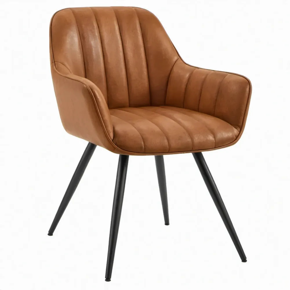 Armstoel 58 x 62 x 82 cm in cognacbruin kunstleer met zwart stalen onderstel