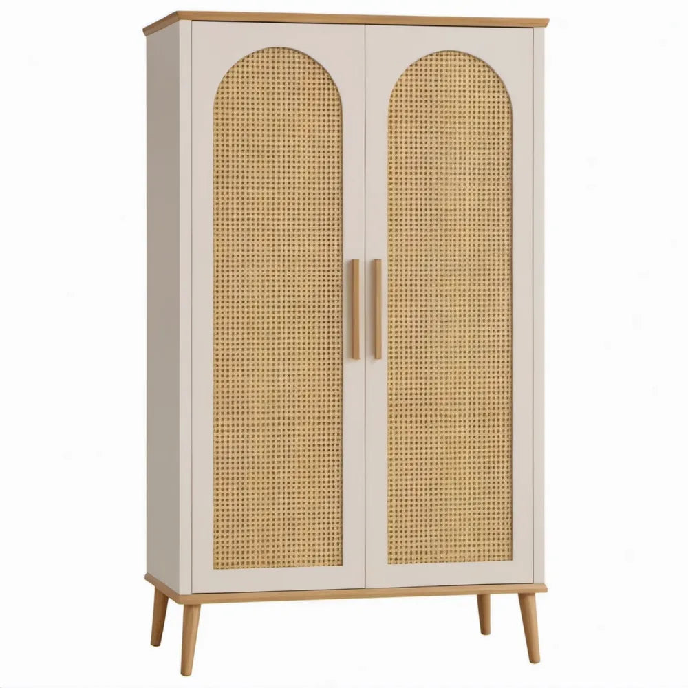 2-deurs opbergkast van MDF en rotan, 80 x 40 x 160 cm, crème/naturel