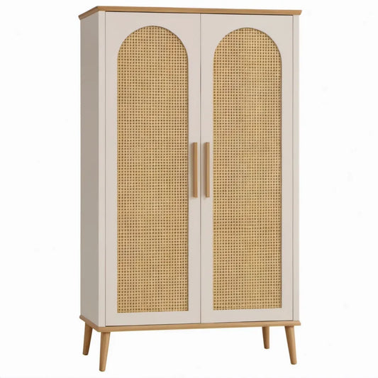 2-deurs opbergkast van MDF en rotan, 80 x 40 x 160 cm, crème/naturel