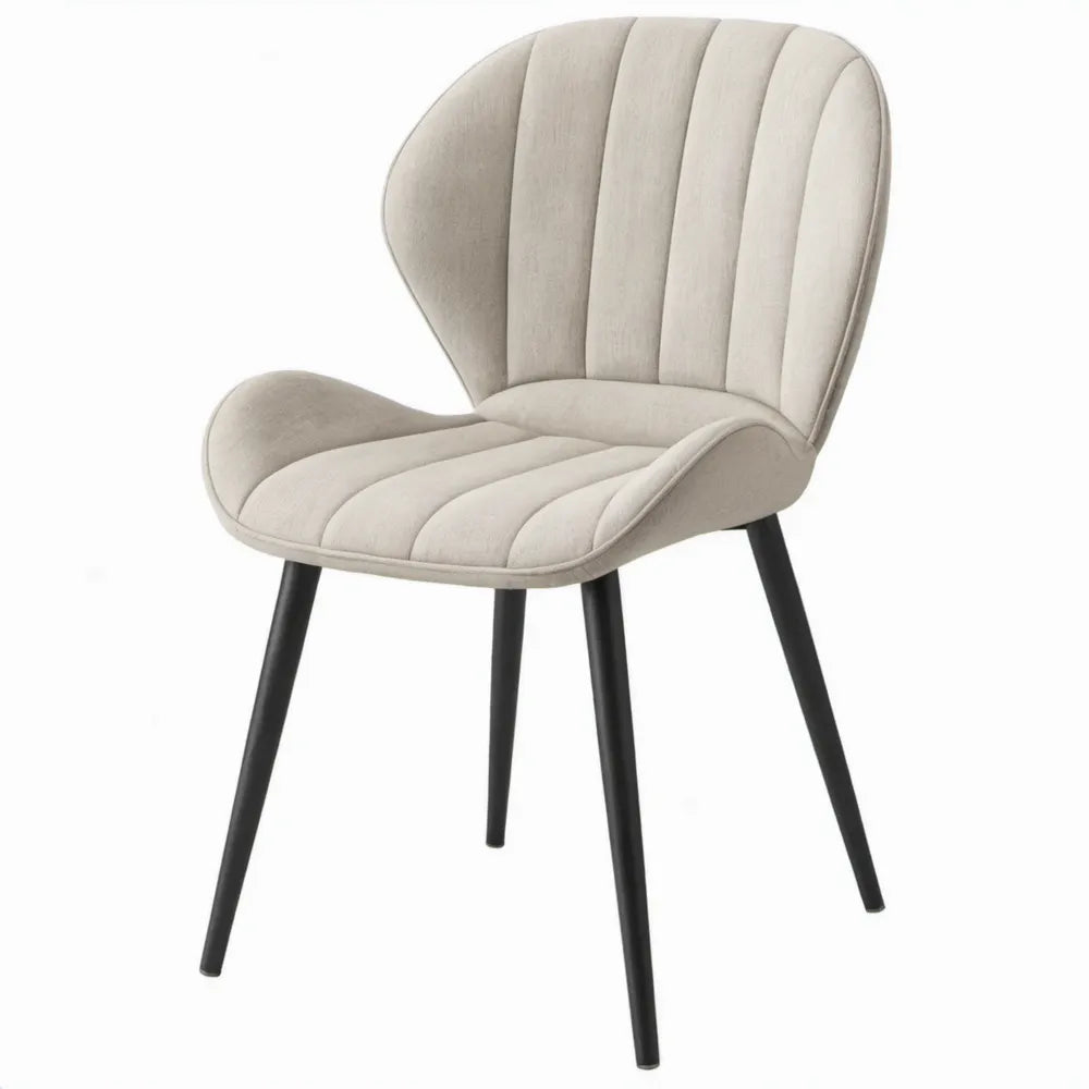 Beige stoel met armleuningen en zwarte stalen poten, 54 x 61 x 82 cm