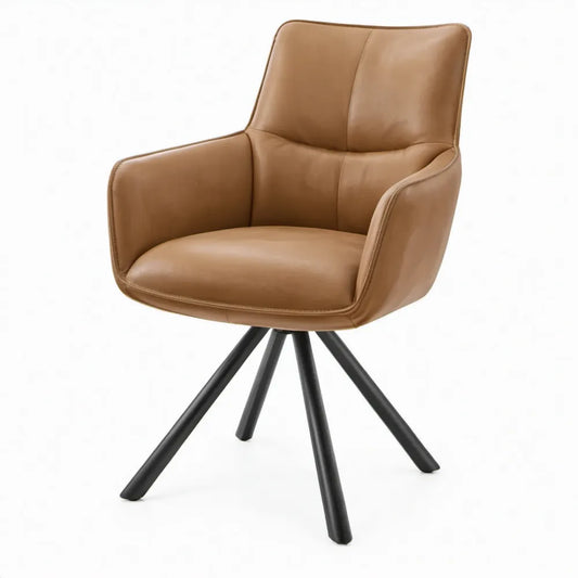 Draaibare eetkamerstoel met armleuningen 60 x 64 x 86 cm cognac PU-leer zwart staal