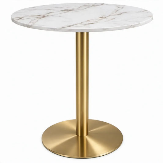 Ronde bartafel Ø 60 cm, 105 cm hoog, wit marmerlook en goudkleurig staal