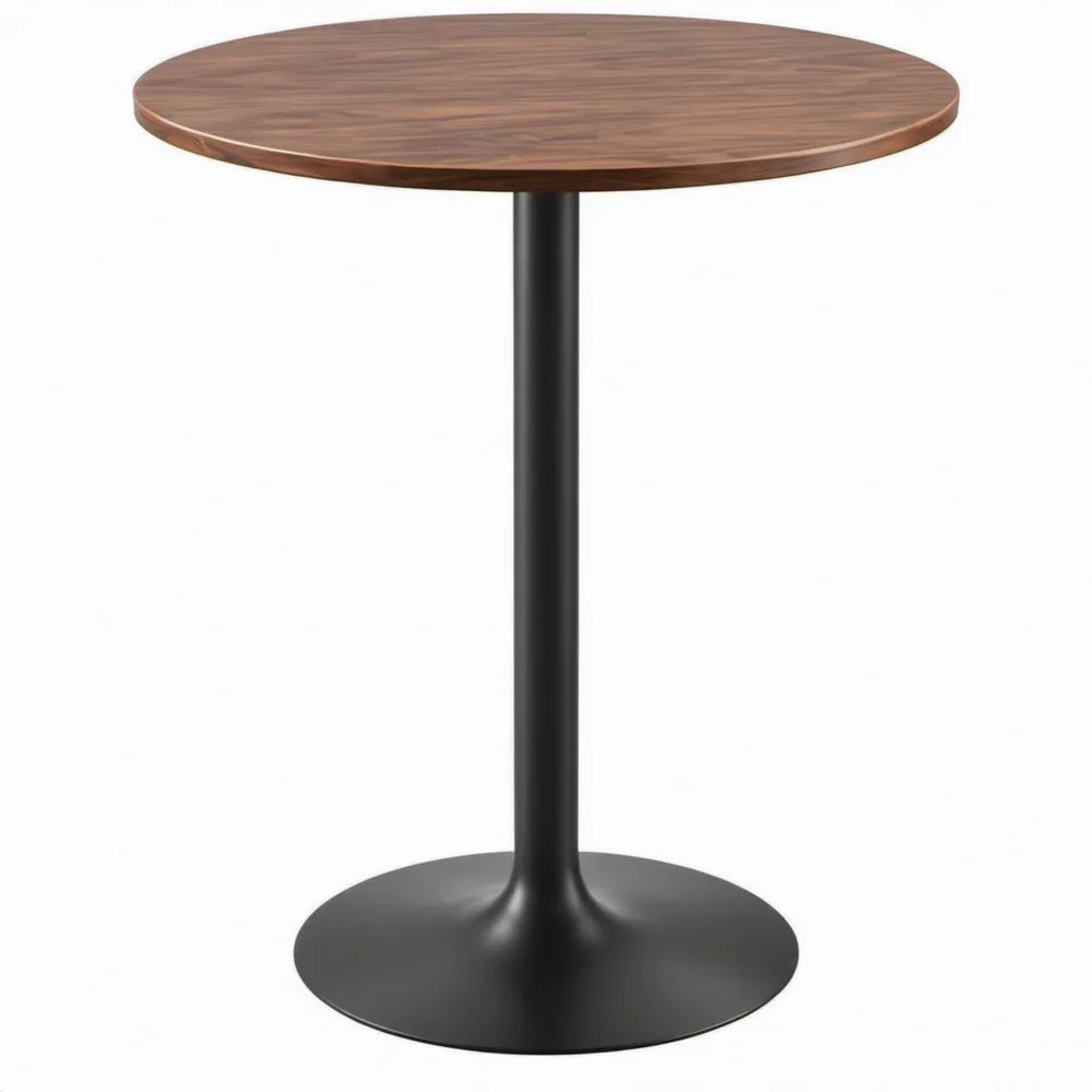 Ronde bartafel Ø 80 x 110 cm in walnootbruin met zwart stalen onderstel
