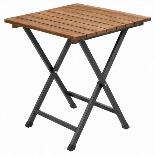 Inklapbare bartafel 70 x 70 x 110 cm van acaciahout en gepoedercoat staal – Bruin/Zwart