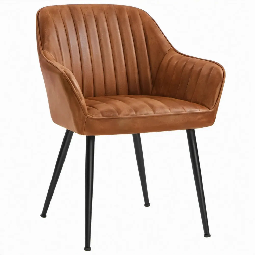 Armstoel cognacbruin PU-kunstleer met zwart stalen onderstel, 59 x 60 x 85 cm