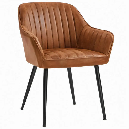 Armstoel cognacbruin PU-kunstleer met zwart stalen onderstel, 59 x 60 x 85 cm