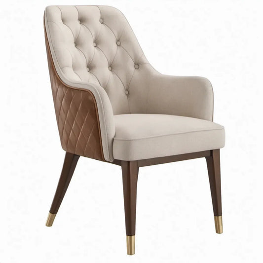 Beige en bruin fluweel en PU-kunstleer met houten poten, 62 x 64 x 92 cm